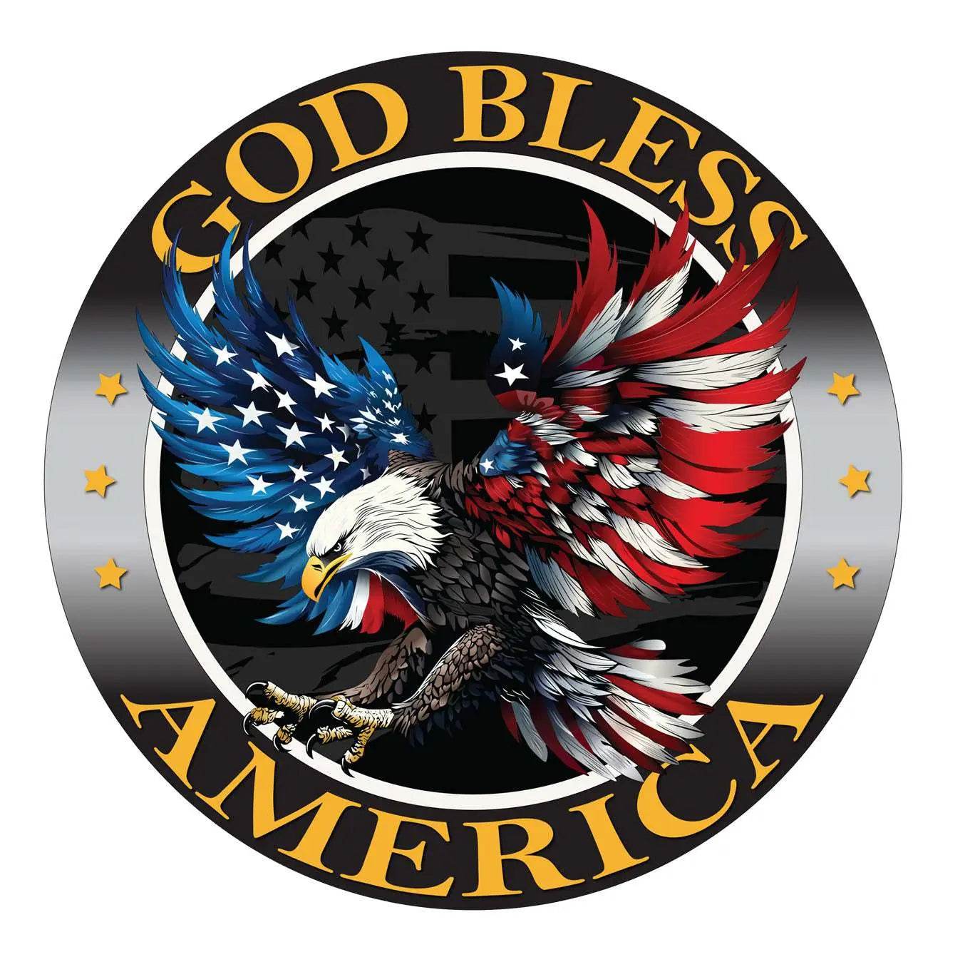 God Bless America decal with eagle and American flag for patriotic support