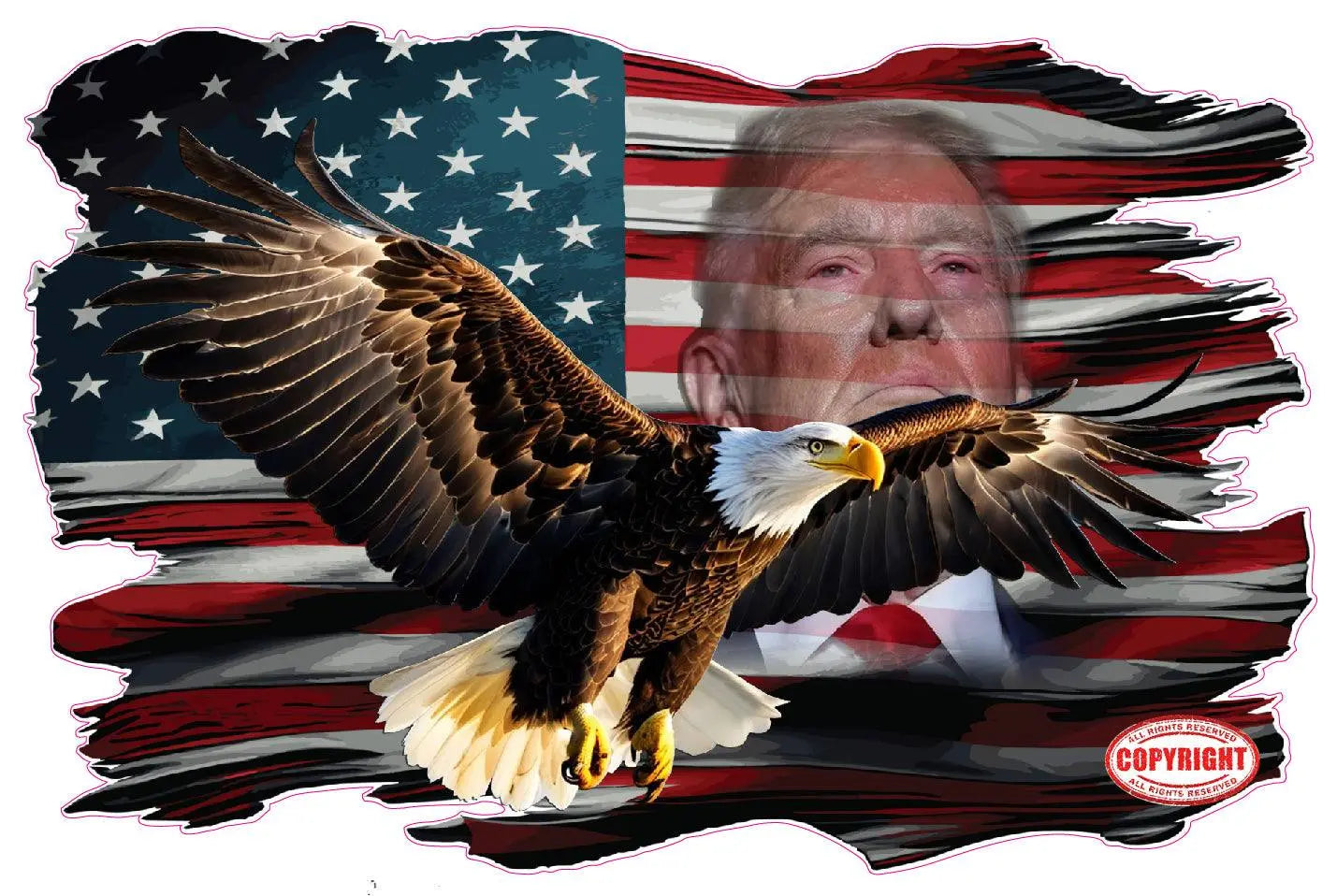 Worn American flag bald eagle Trump decal design.