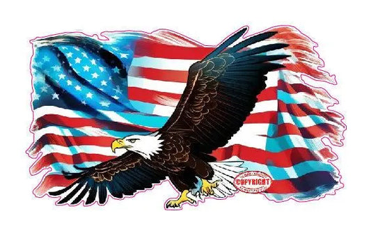 Bald Eagle over Brushed American flag decal, durable outdoor sticker.