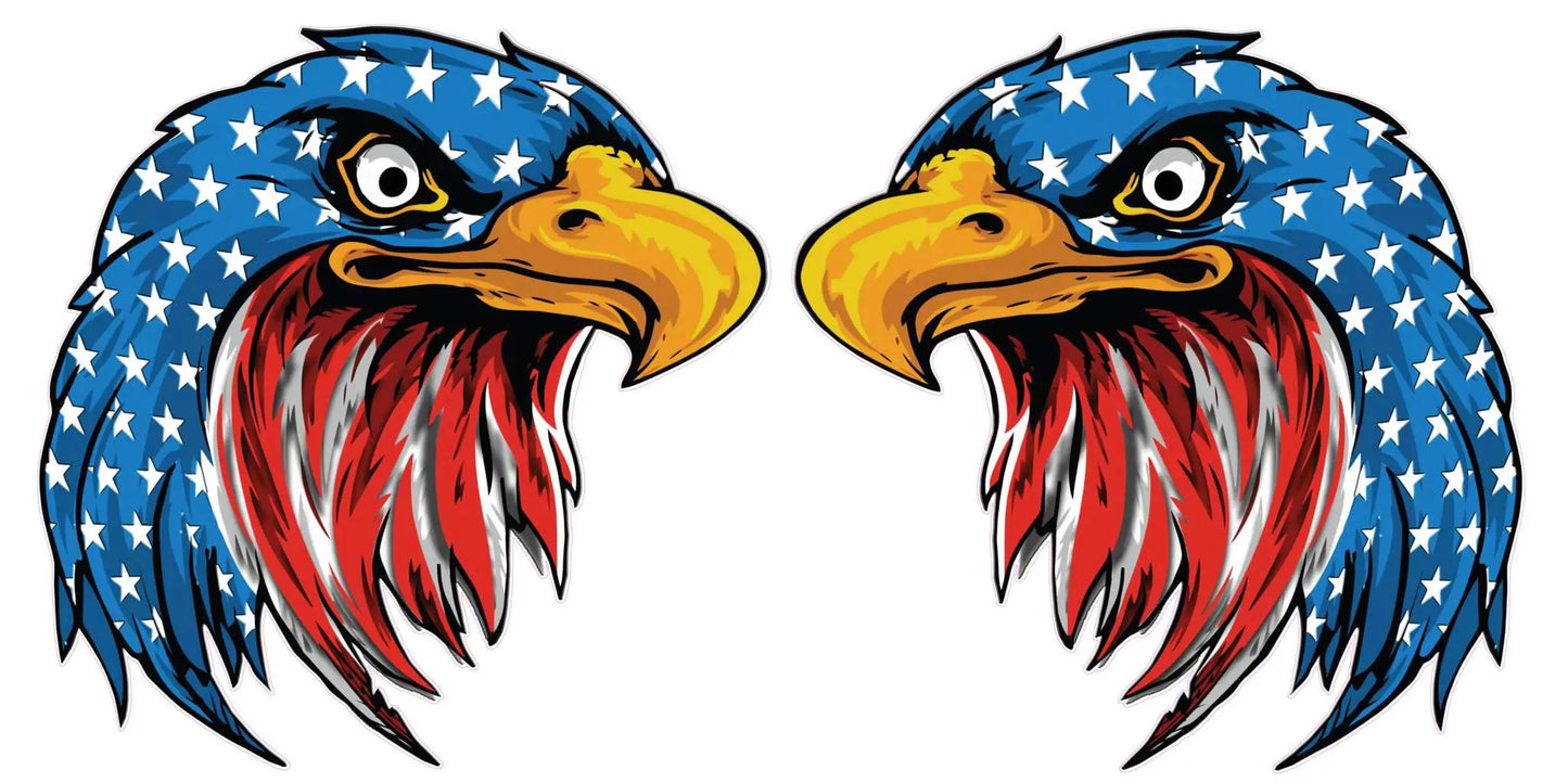American Flag Eagle Head stars and stripes pair decal, patriotic bald eagle graphics.