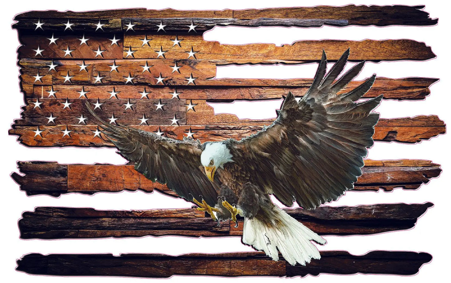 Plank Wood American Flag Eagle Decal Sticker, high-quality vinyl, outdoor durability, USA design.