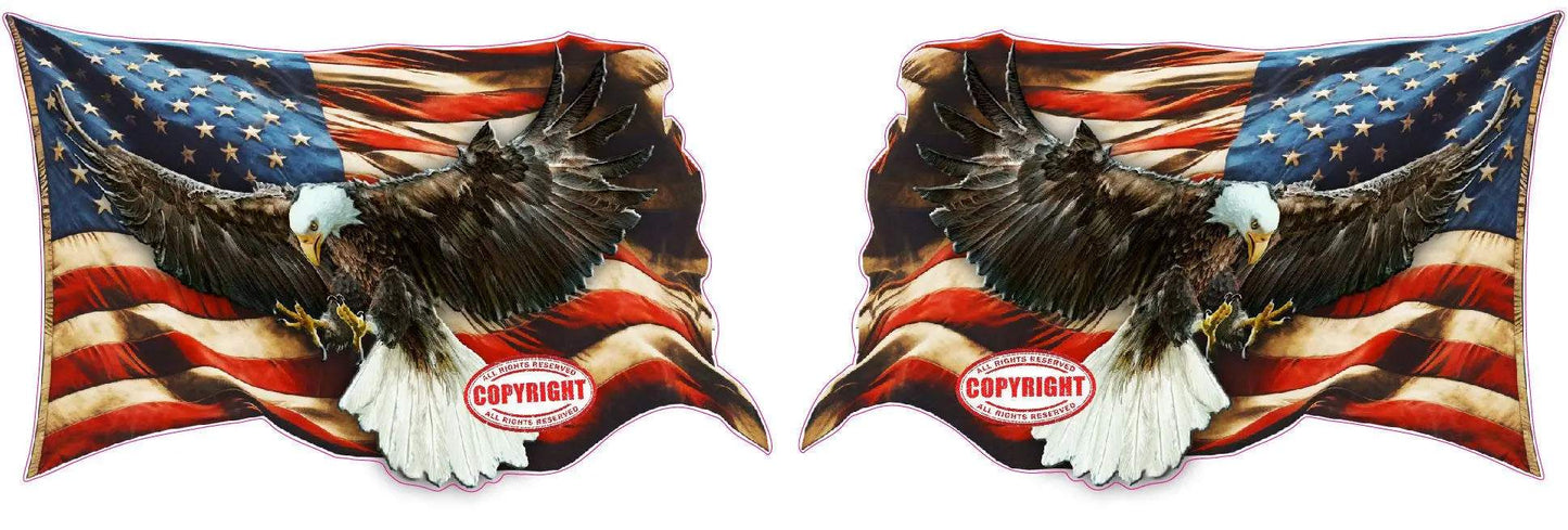 Worn American flag Bald Eagle decal with stars and stripes, weather-resistant and durable patriotic sticker