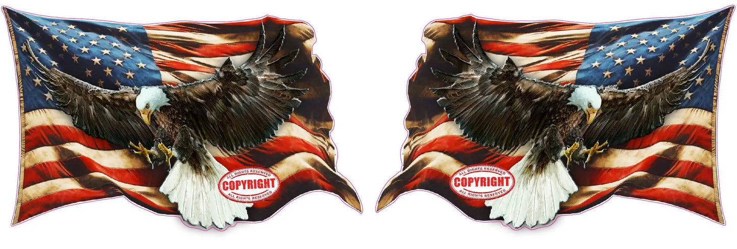Worn American flag Bald Eagle decals featuring durable outdoor design.