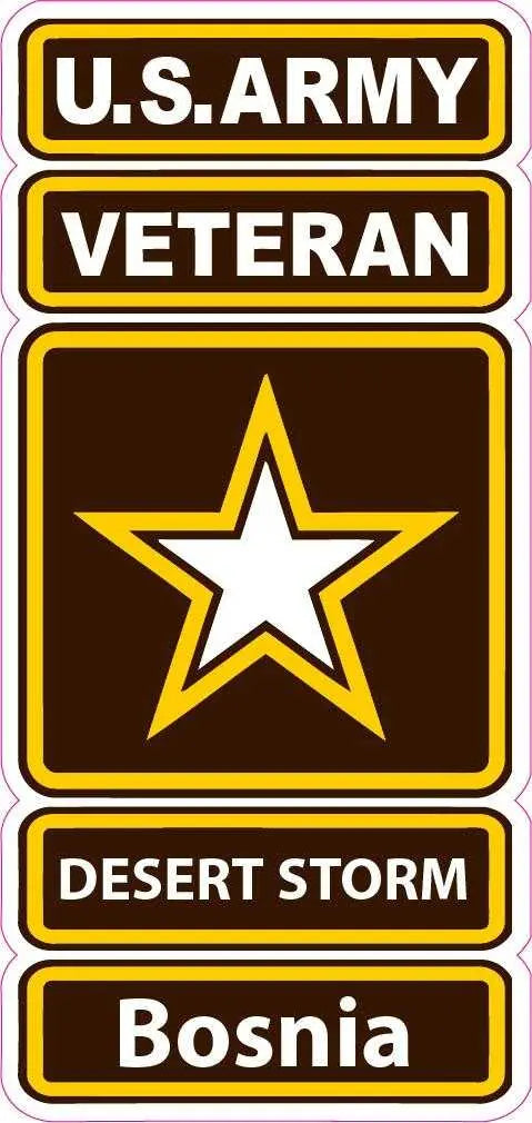 U.S. Army Veteran Desert Storm Bosnia decal, 5-inch high-quality vinyl, designed for durability and outdoor use.