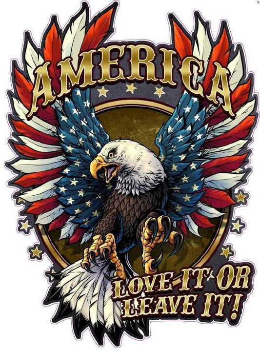American Love It or Leave It decal with bald eagle and flag design.