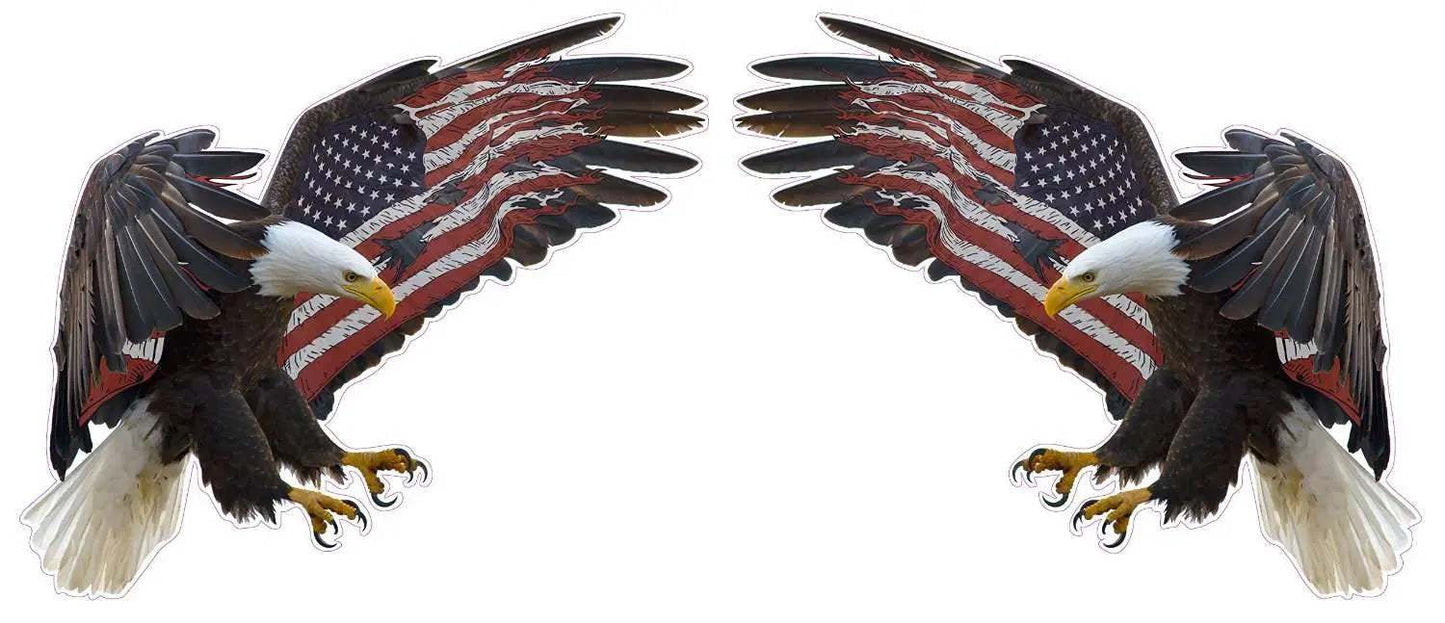 UV laminated American eagle decals with American flag wings, large outdoor durable pair