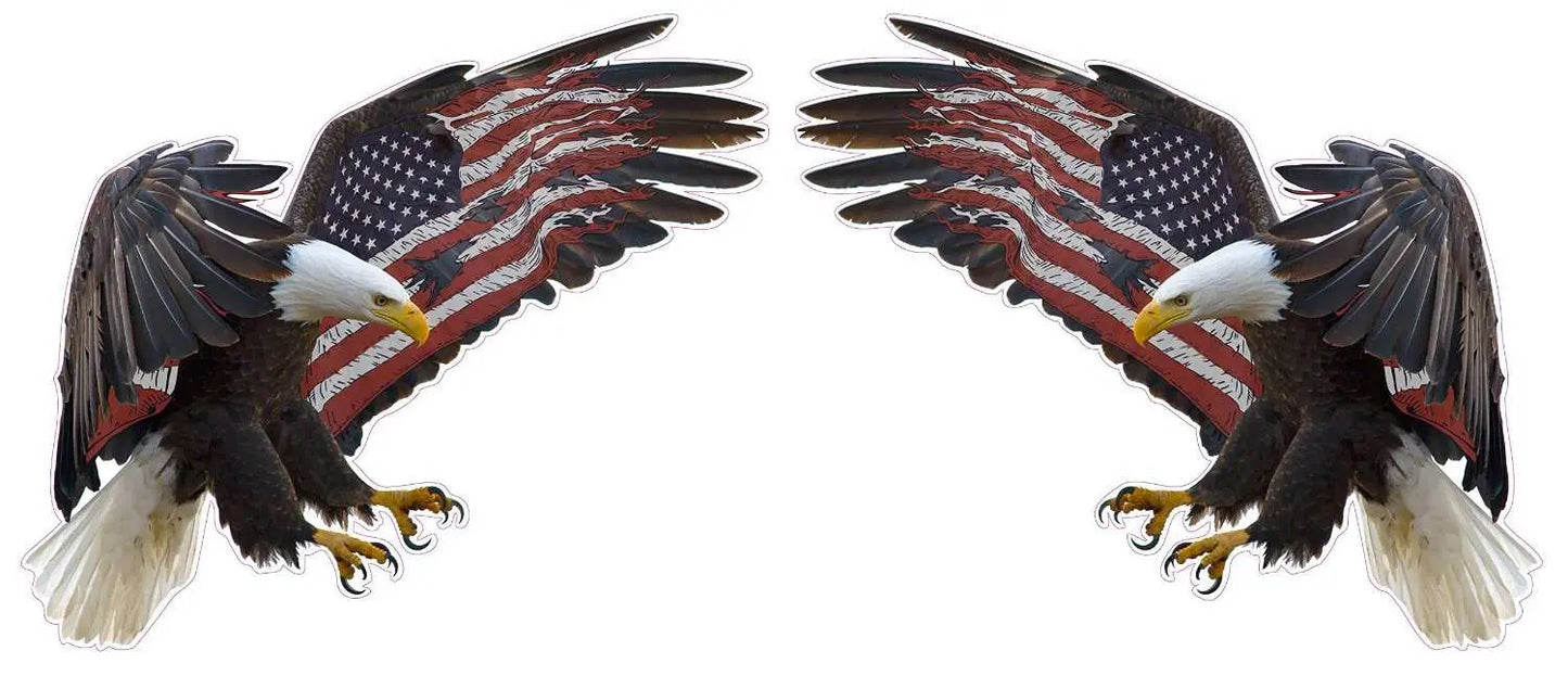 UV laminated American Eagle decals with American flag design, 36"x31", bubble-free, high-quality outdoor graphics.