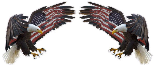 UV laminated American Eagle decals with American flag design, 36"x31", bubble-free, high-quality outdoor graphics.