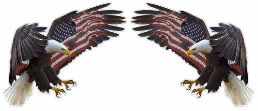 Pair of American Eagle decals with American flag wings flying toward each other