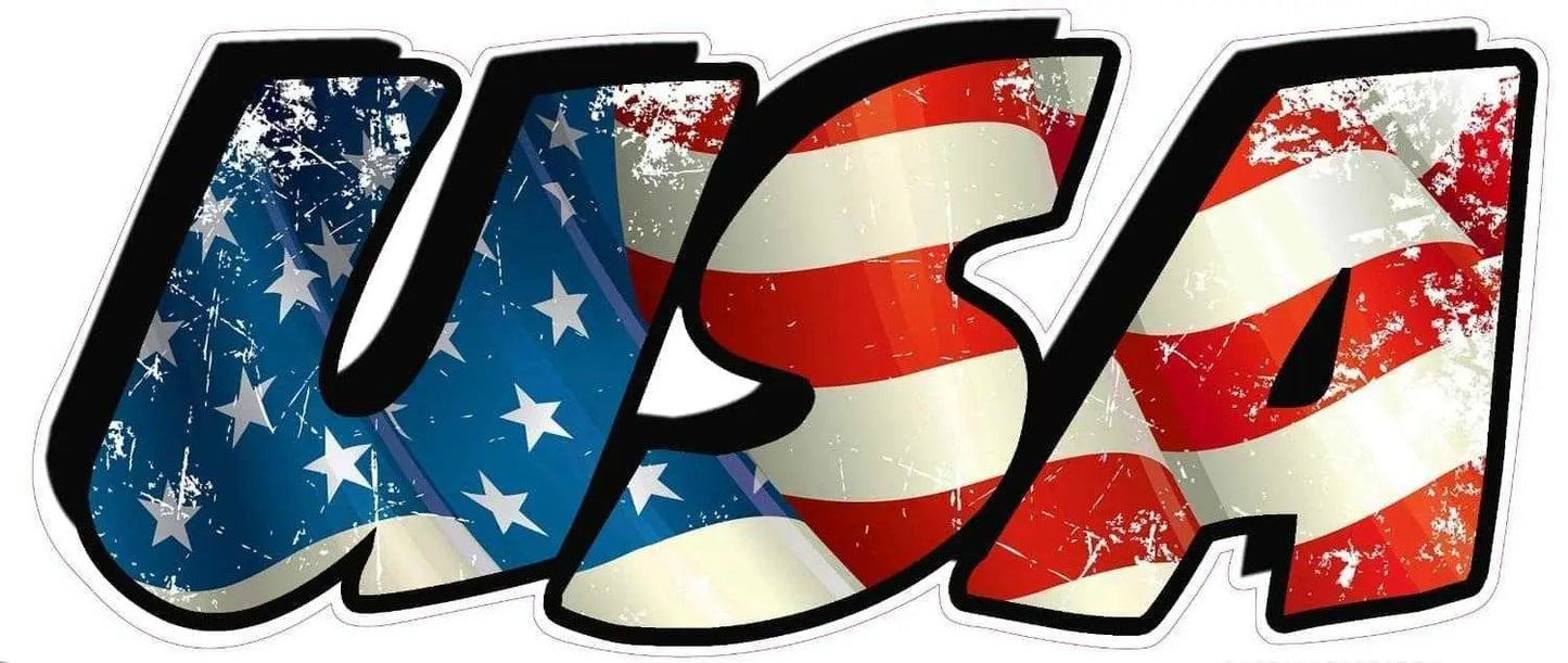 American Flag USA lettering decal with distressed design.