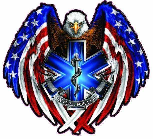 American flag American eagle with EMT star of life and on call for life banner decal