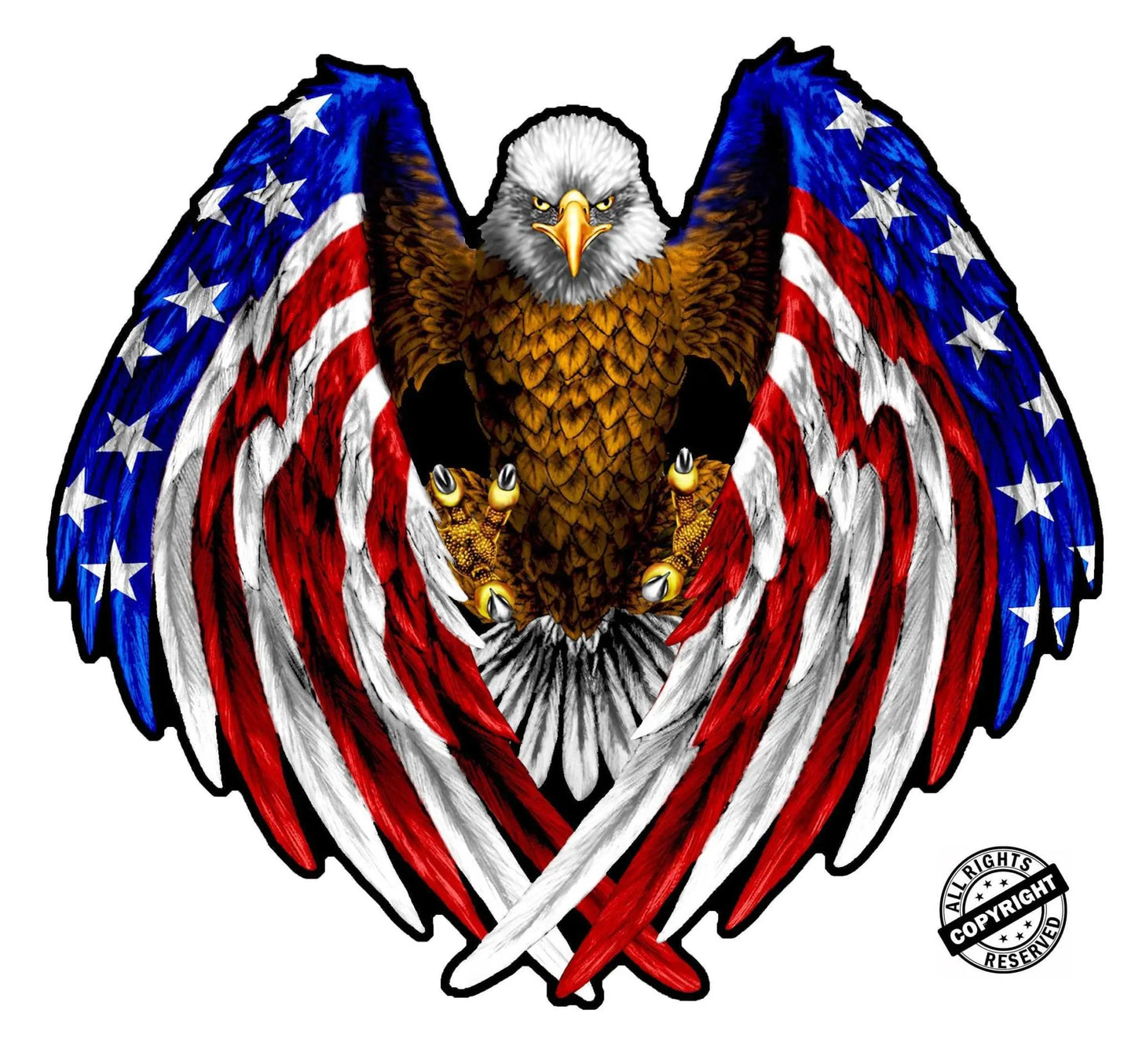 Bald Eagle with American Flag wings decal, weather-resistant vinyl.