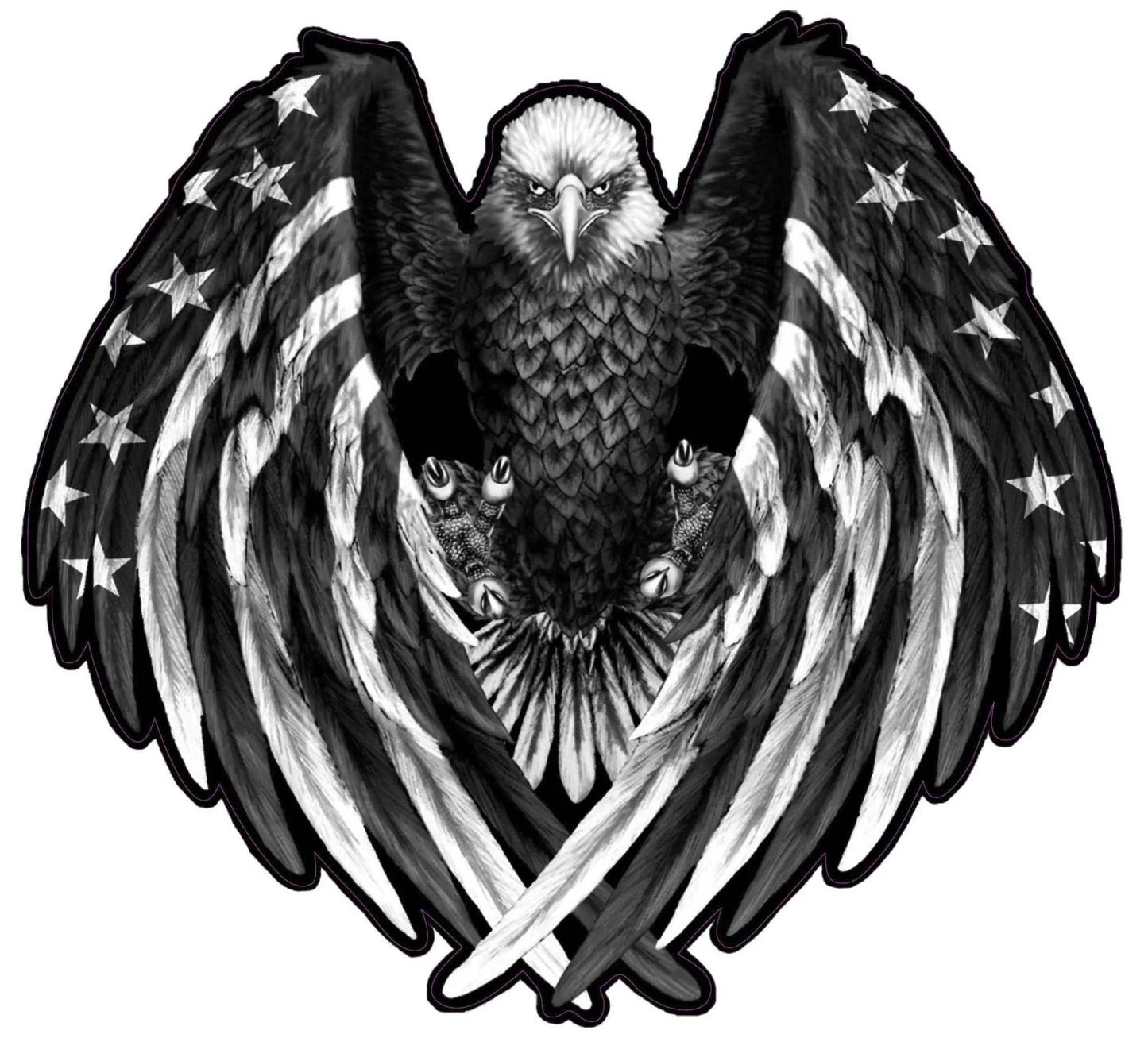 Black and white American flag eagle wings decal with stars and stripes design