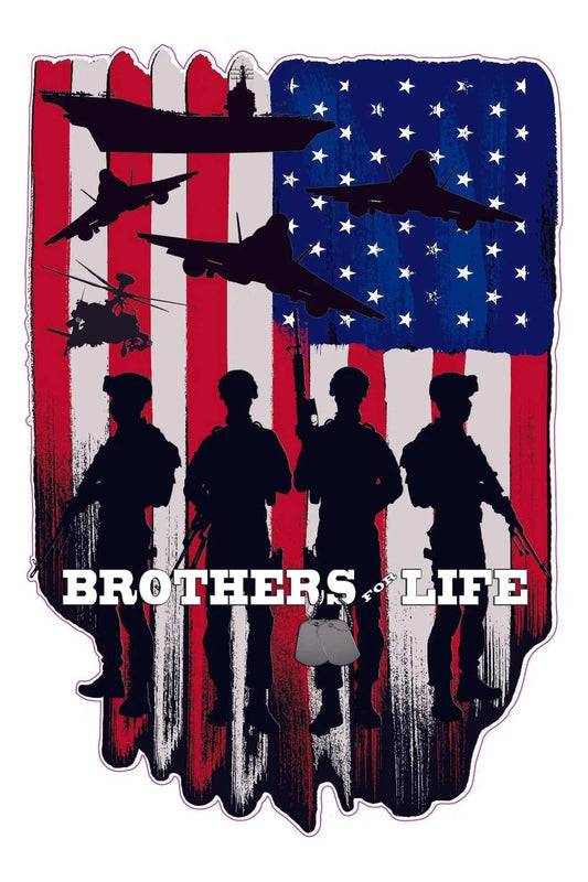 Brothers for Life Military Decal with US flag and soldier silhouettes