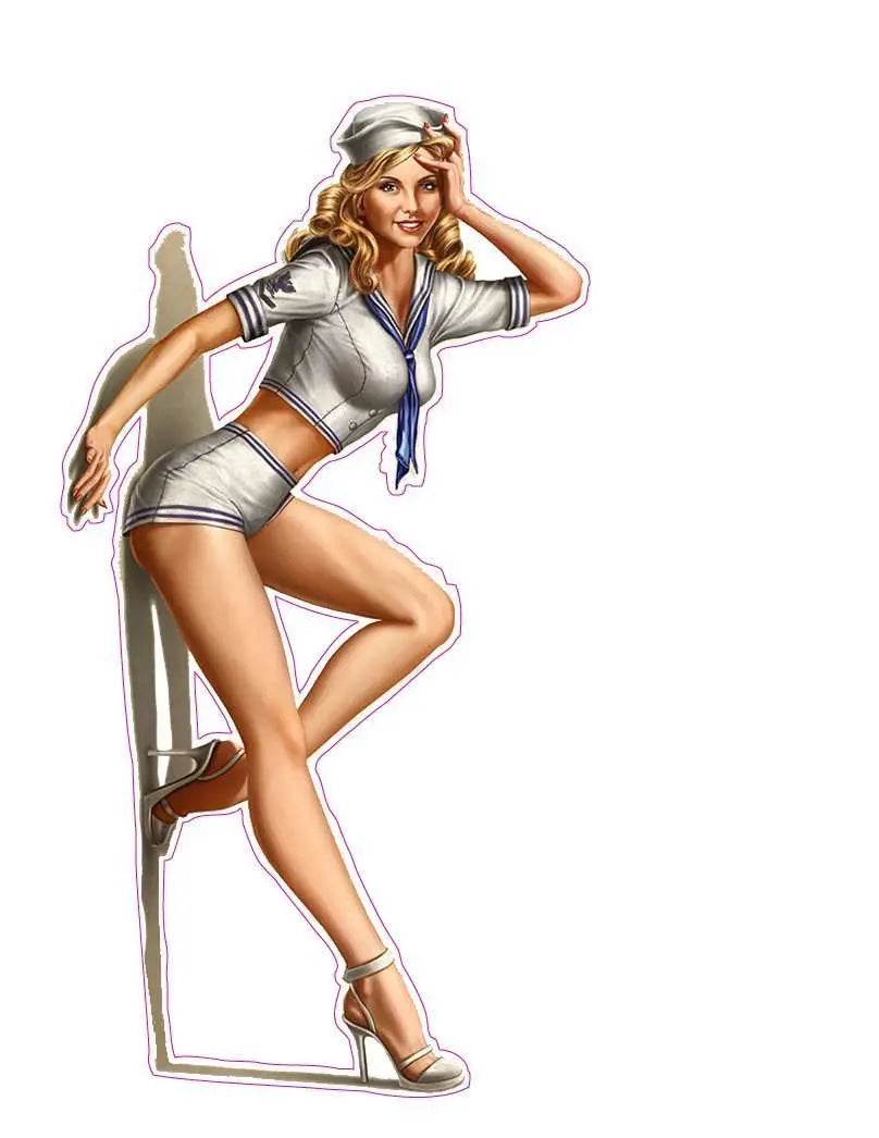 Blonde Sailor Ver.2 pin up girl decal in sailor outfit with hat and heels