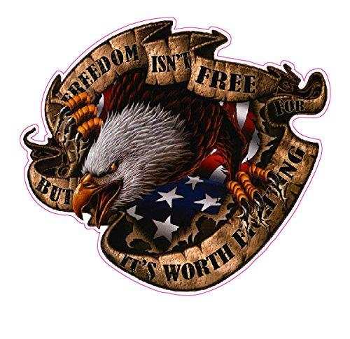 Freedom Isn't Free Decal featuring a bald eagle with stars and stripes, durable for outdoor use.
