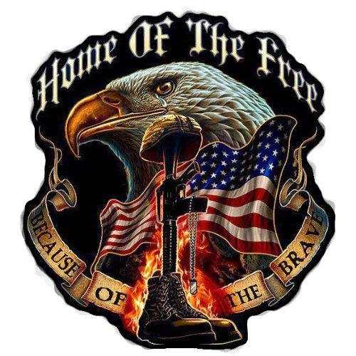 Home of the Free Because of the Brave eagle and flag decal, patriotic graphic.