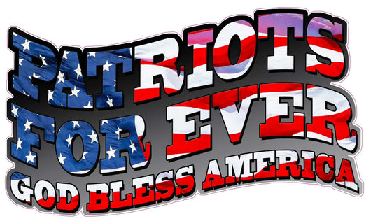 Patriot for ever God Bless America decal with American flag design.