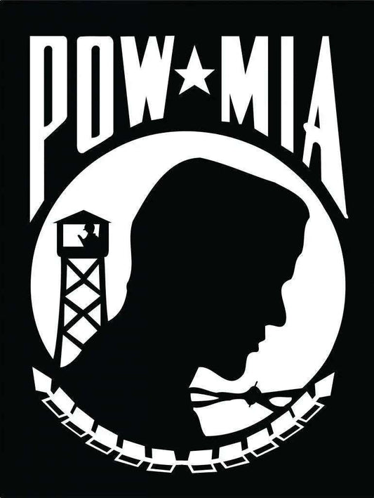 POW MIA black decal with soldier silhouette and guard tower design