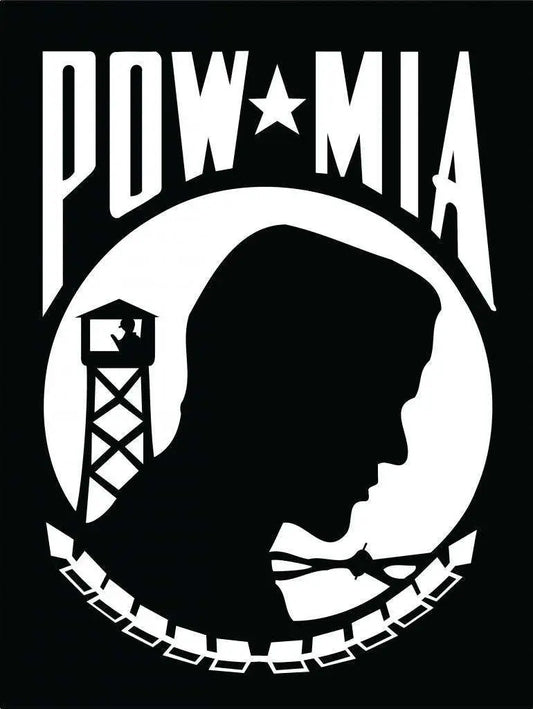 POW MIA Black Decal with silhouette design and barbed wire detail.
