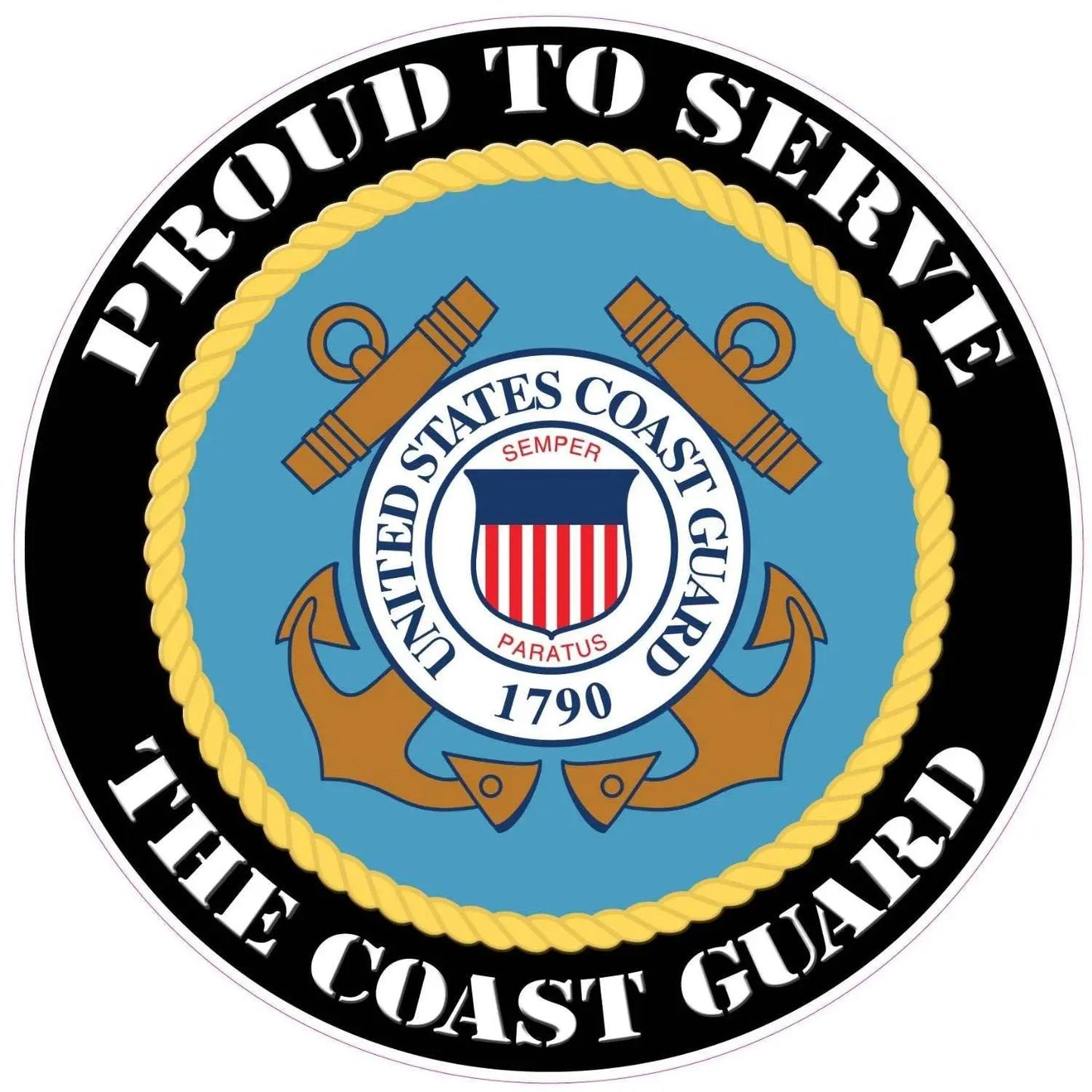 Proud to Serve the Coast Guard decal featuring U.S. Coast Guard emblem.