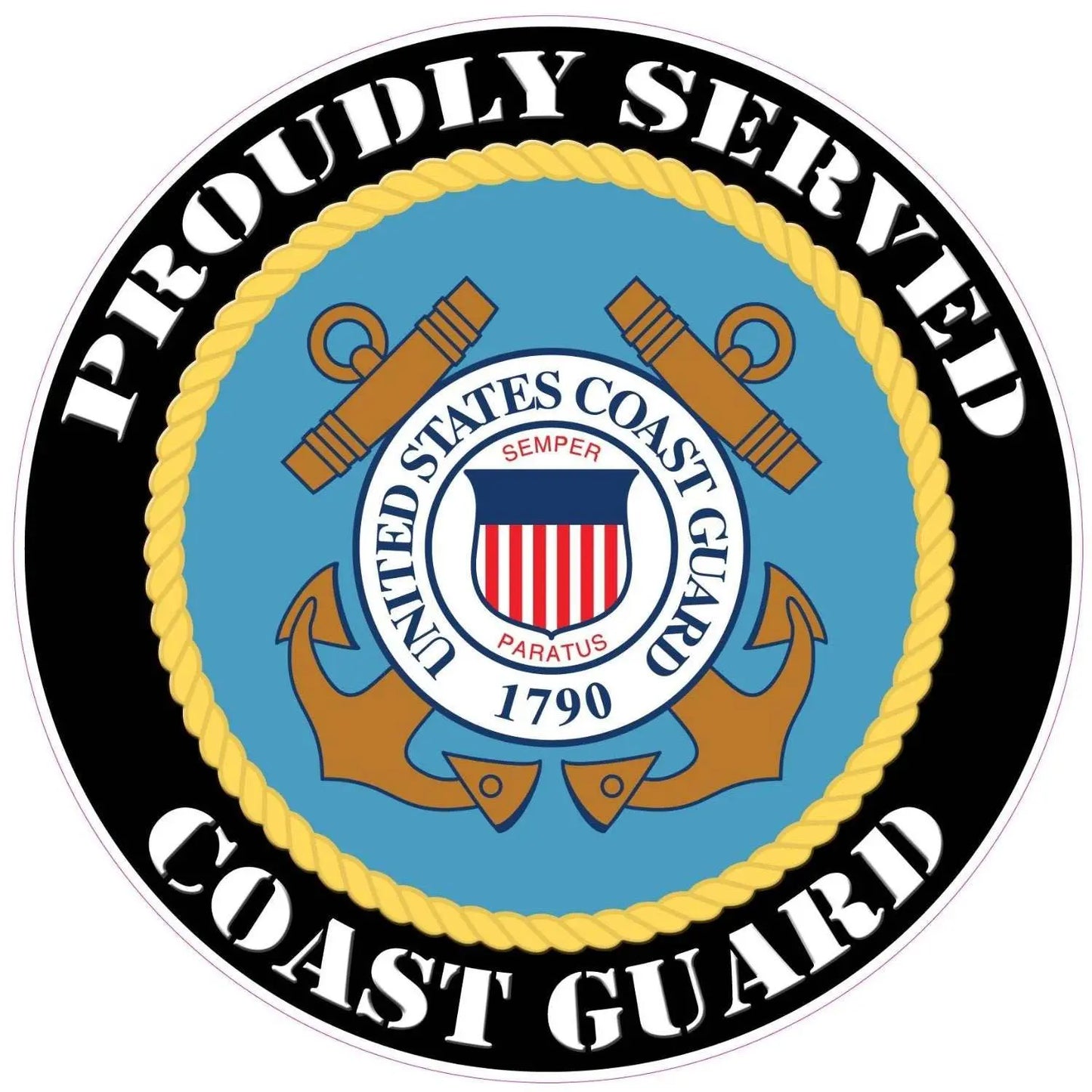 Proudly Served Coast Guard decal with official emblem design.