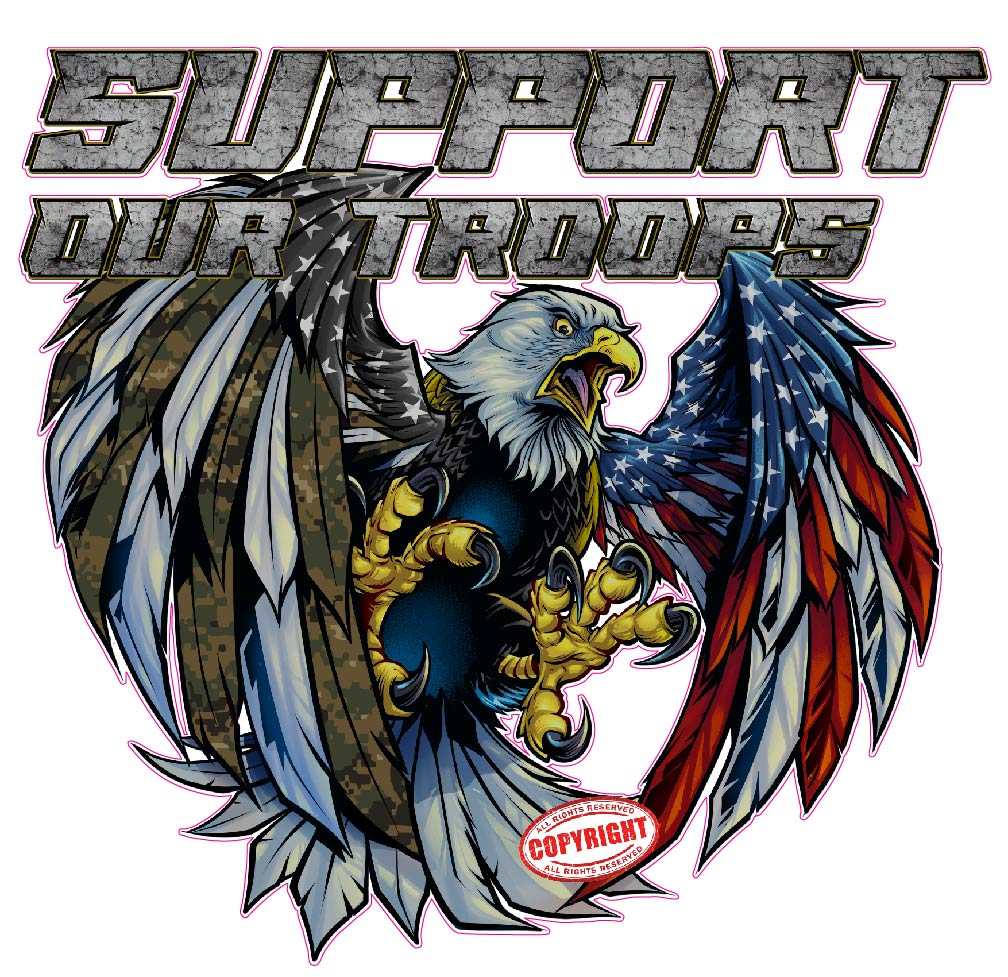 Screaming American flag bald eagle decal supporting troops