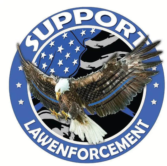 Support our Thin Blue Line law enforcement decal with American flag and eagle design