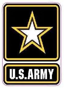 U.S. Army Decal with star logo and text, black and gold design, patriotic sticker for vehicles and gear