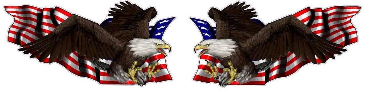 United States flag decal with two soaring bald eagles on either side