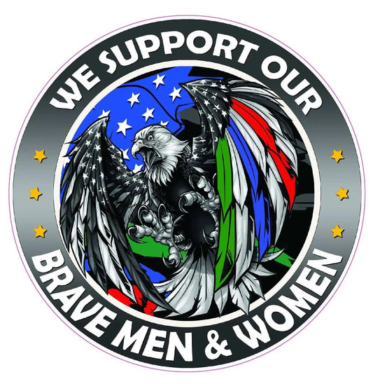 We Support Our Thin Green Blue Red Line eagle decal with American flag design for military and first responders