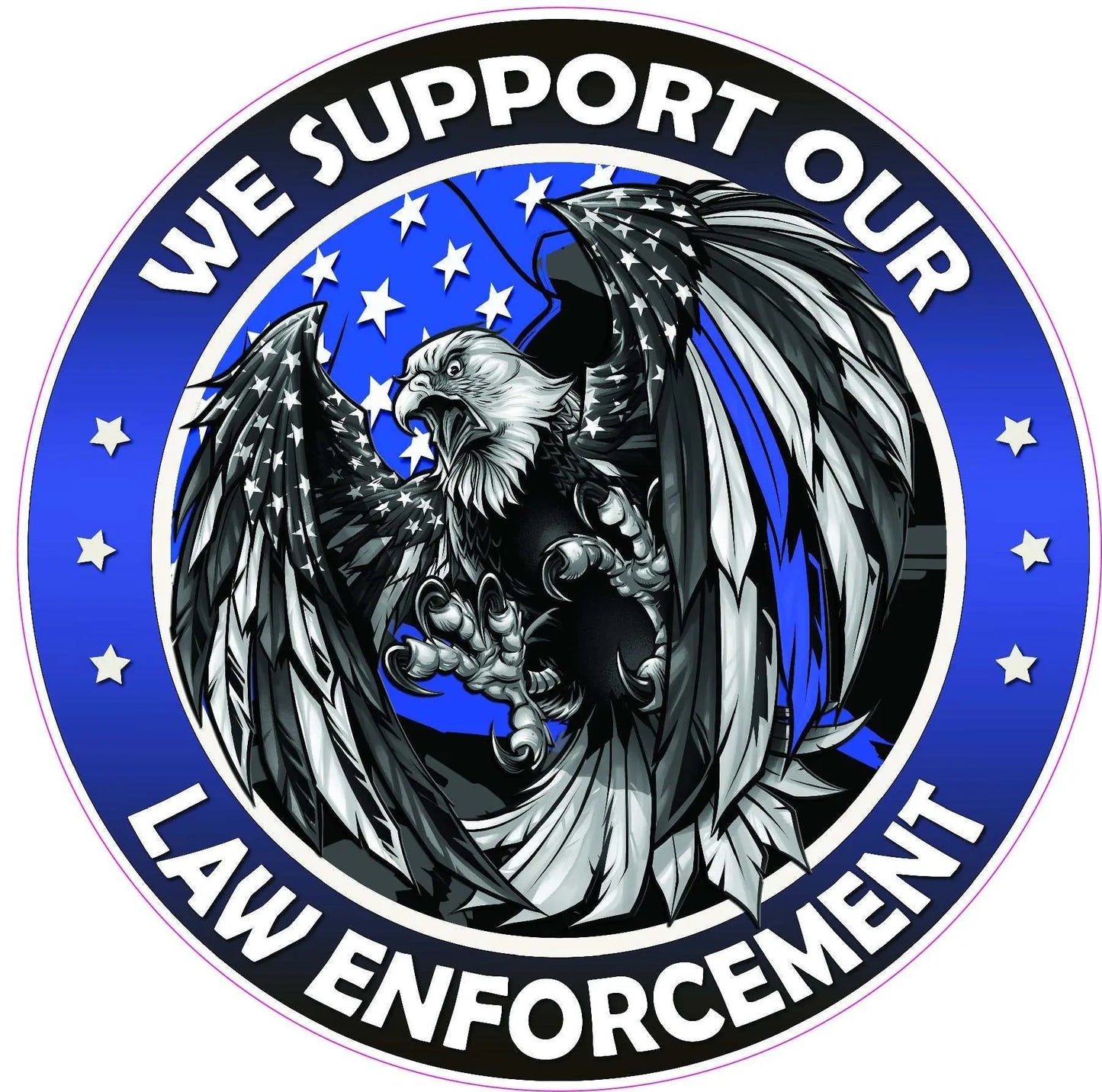 Thin Blue Line law enforcement American flag eagle decal, durable vinyl for outdoor use.
