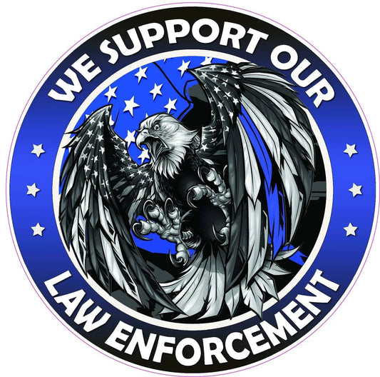 Thin Blue Line law enforcement American flag eagle decal, durable vinyl for outdoor use.