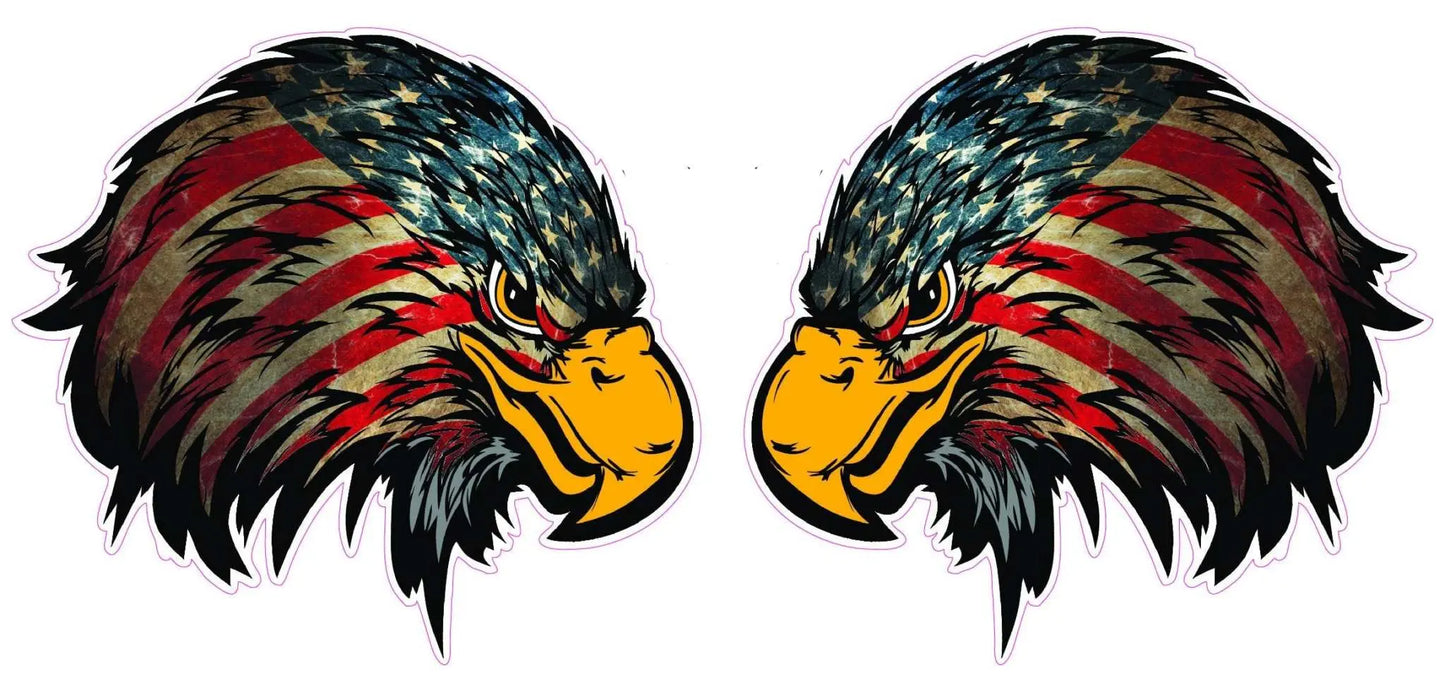 Weathered American Flag Eagle Head Decal Pair 4" patriotic design.