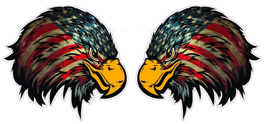 Weathered American Flag Eagle Head Decal Pair 4" patriotic design.
