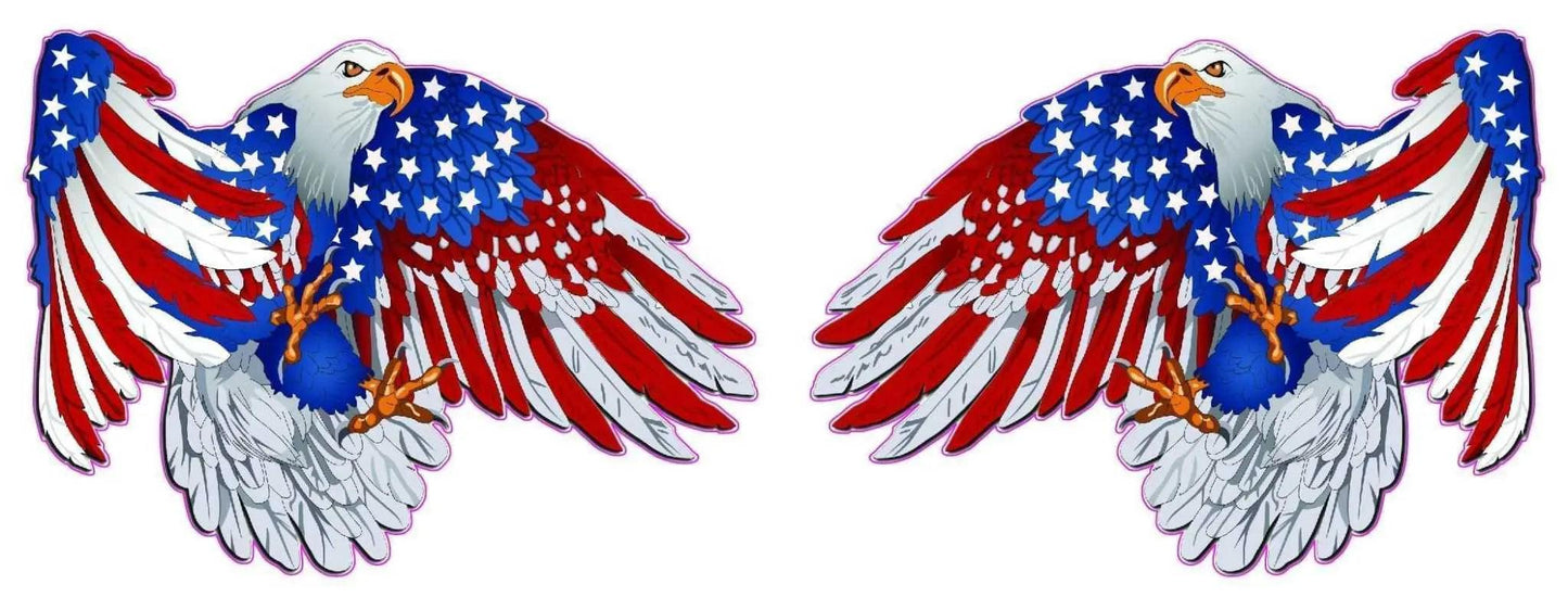American flag patriot eagle pairs decal with red, white, and blue wings and stars pattern