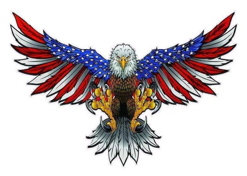 American Flag Attack Bald Eagle Wings Decal with patriotic red, white, and blue design