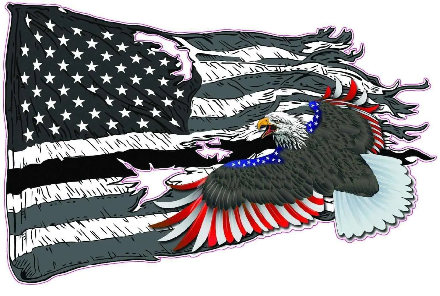 American worn flag colored bald eagle decal, durable outdoor vinyl, patriotic design.