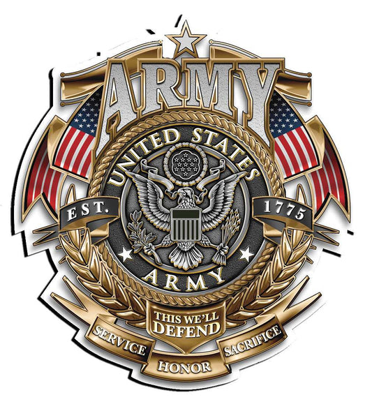 United States Army Service Honor Sacrifice Decal with eagle emblem and American flags.