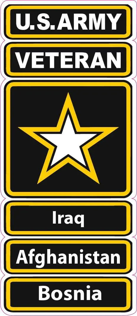 U.S. Army Veteran Iraq Afghanistan Bosnia decal with star, durable outdoor vinyl.