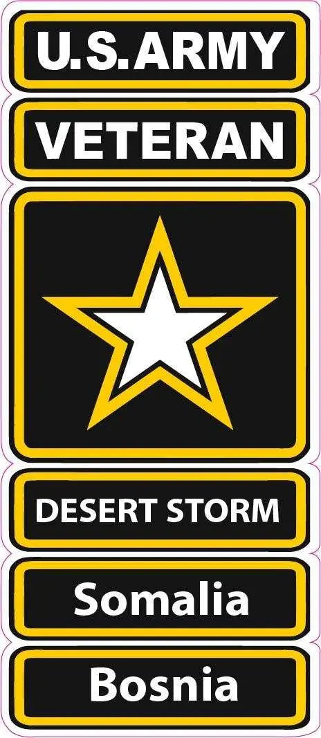 U.S. Army Veteran Desert Storm Somalia Bosnia decal with star emblem.