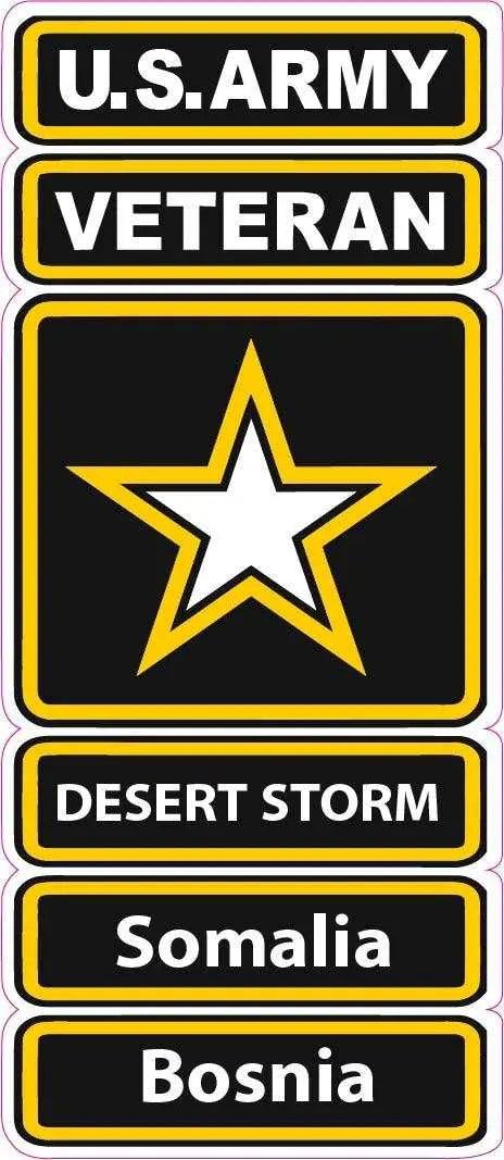U.S. Army Veteran Desert Storm Somalia Bosnia black and yellow military decals with star emblem
