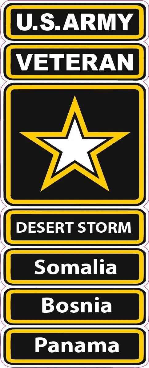 U.S. Army Veteran Desert Storm Somalia Bosnia Panama decal, durable outdoor vinyl.