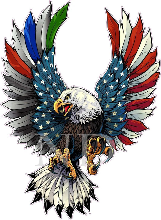 Thin Green Blue Red Line American Flag eagle decal with patriotic wings