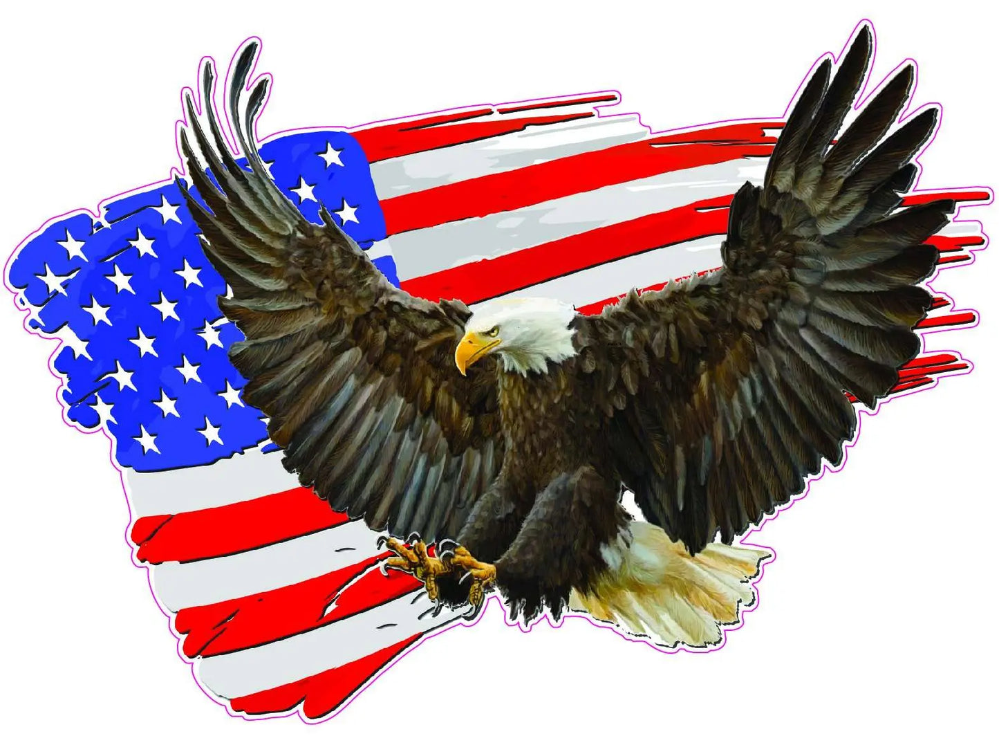 Brushed American Flag with Soaring Eagle Decal, high-quality outdoor vinyl, 3-year warranty, made in USA.