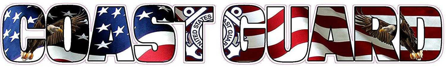 Coast Guard decal with American flag and eagle graphics.