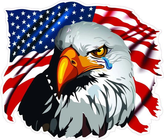 Crying Eagle American Flag Decal with bald eagle and U.S. flag design.