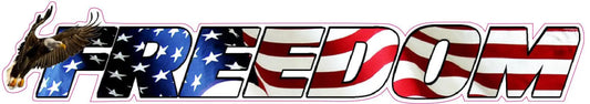 Freedom American Flag eagle decal with bold lettering.