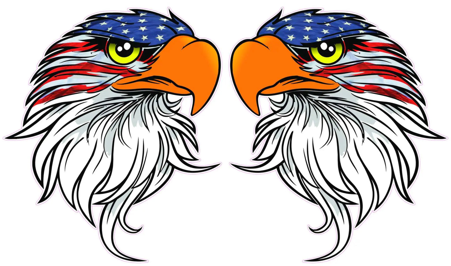 Eagle head American flag decal pairs with vibrant colors.