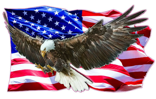 Eagle Clean American Flag decal with bald eagle and waving flag design.